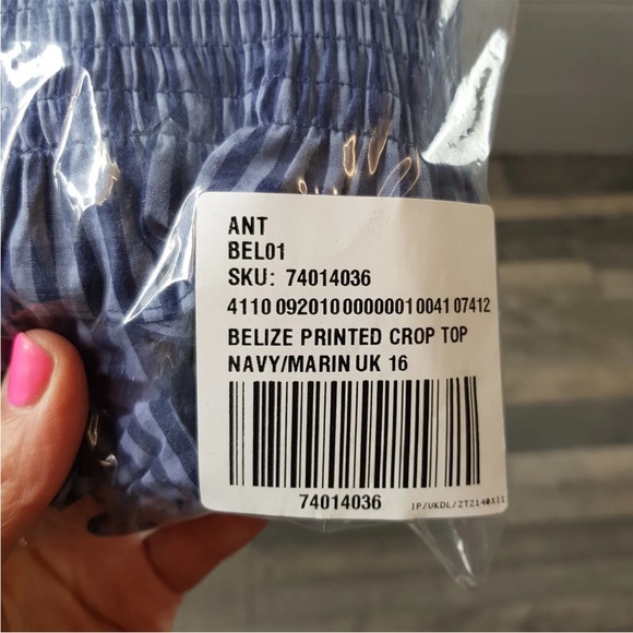 Belize Anthropologie Crop Top UK 16 US 12 Blue Gingham Checked Smocking BNWT - Picture 13 of 13